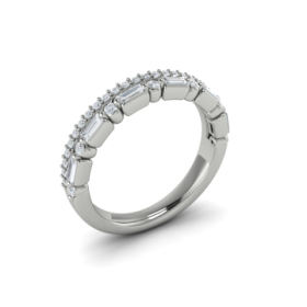 Diamond and Diamond Baguette Two Row Ring