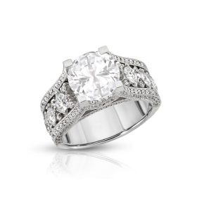 White Gold Triple Row Diamond Engagement Ring