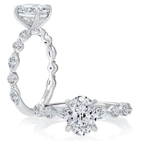 Classic Round Center Stone Diamond Engagment Ring with Alternating Shape Stones Band