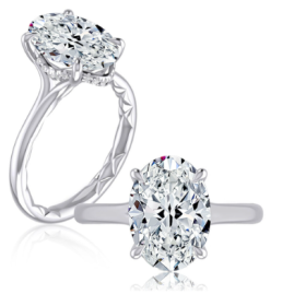 Hidden Halo Oval Cut Diamond Solitaire Engagement Ring with Quilted Interior