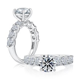 Round Center Large Melee Diamond Engagement Ring