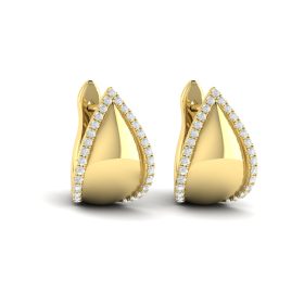 Yellow Gold Miravel Collection Diamond Leaf Huggie Hoop Earrings