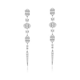 White Gold Geometric Diamond Dangle Earrings