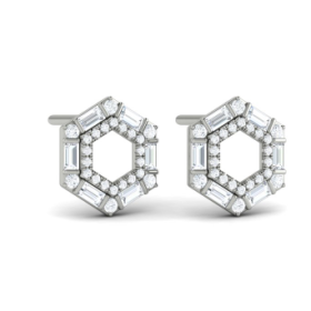 Diamond Baguette Double Row Open Honeycomb Stud Earrings