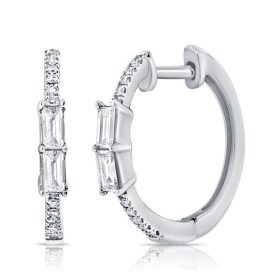 White Gold Mixed Diamond Huggie Hoops