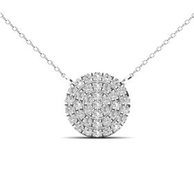 White Gold Diamond Cluster Disc Necklace