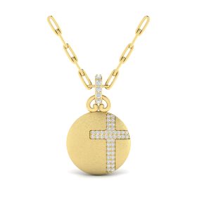 Vlora Amuleta Collection Yellow Gold Diamond Cross Matte Medal Necklace