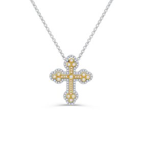 Grazia Collection Small Two Tone Gold Diamond Cross Necklace