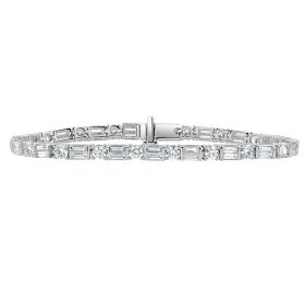 White Gold Round and Baguette Diamond Tennis Bracelet