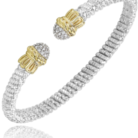 Moiré Beaded Diamond Bangle with Diamond Accent in Gold & Silver