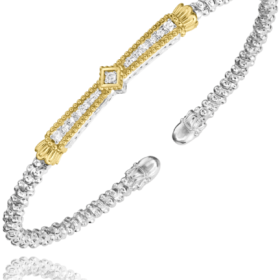 Moiré Beaded Diamond Stackable Bangle in Gold & Silver