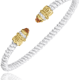 Open Cuff Bracelet with Citrine & Diamond Accents in Gold & Silver