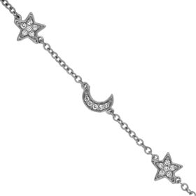 White Gold Diamond Celestial Star and Moon Bracelet