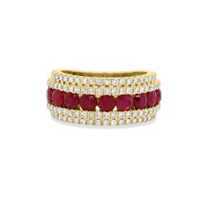 Yellow Gold Diamond and Ruby Anniversary Band