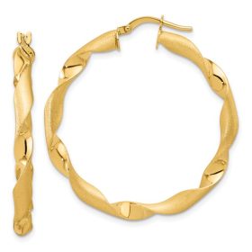 Yellow Gold Satin and Polished Twisted Hoop Earrings
