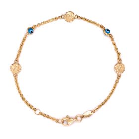 Yellow Gold Angel Medallion Evil Eye Bracelet