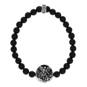 Black Bead St. Michael Medal Bracelet