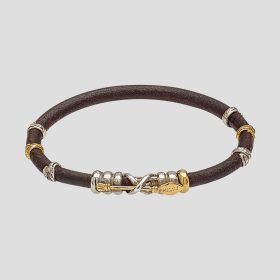 Misani Grand Tour Knot Motif Bracelet in Leather, 18K Gold & Silver with Concealed Clasp