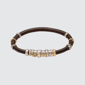 Misani Grand Tour Leather Bracelet with Brown Diamond, 18K Gold & Silver Accents