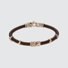 Misani Grand Tour Black Leather Bracelet with 18K Gold & Sterling Silver Accents