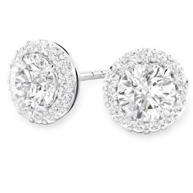 White Gold Diamond Halo Stud Earrings