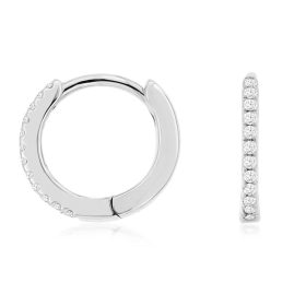 White Gold Round Diamond Hinged Hoop Earrings