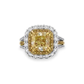 Two Tone Gold Yellow Diamond Halo Ring