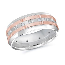 Two-Tone Rose & White Satin Diamond Band