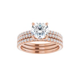 Rose Gold Triple Row Round Diamond Engagement Ring