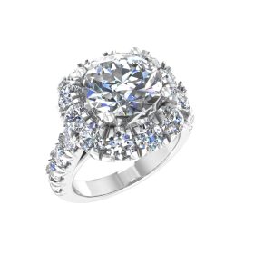 White Gold Round Diamond Cushion Halo Engagement Ring Setting