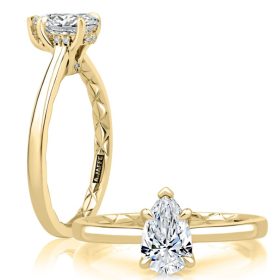 Four Claw Prongs Solitaire Round Diamond Center Engagment Ring with A.JAFFE Quilts™Interior