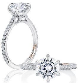Six Prong Round Center Diamond Engagement Ring with Diamond Band
