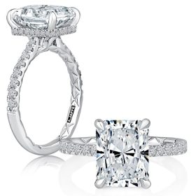 Radiant Shaped Diamond Engagement Ring with Hidden Halo