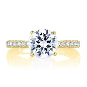 French Pave Round Center Diamond Quilted Engagement Ring