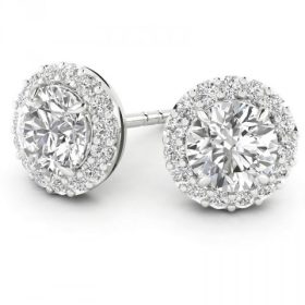 White Gold Diamond Halo Stud Earrings