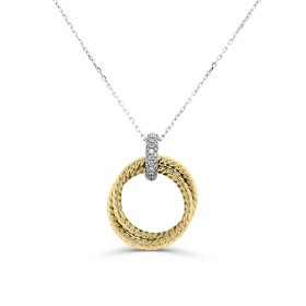 Two Tone Gold Diamond Double Ring Necklace