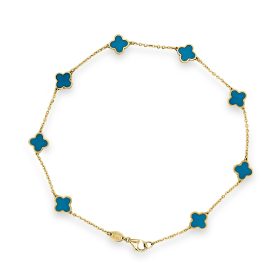 Yellow Gold Turquoise Clover Anklet