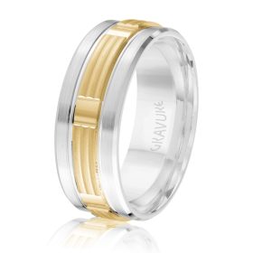 Two-Tone Vertical Groove Wedding Band