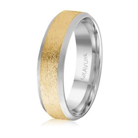 Two-Tone White & Yellow Gold Carved Wedding Band