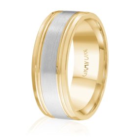 Two-Tone Satin & Polished Carved Wedding Band