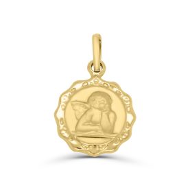 Yellow Gold Small Puffed Cherub Angel Medal