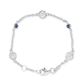 White Gold Angel Medallion Evil Eye Bracelet
