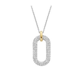 Ti Sento Two Tone White Stone Oval Link Pendant Necklace