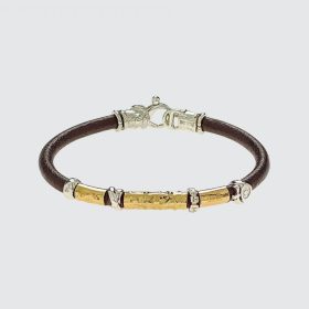 Misani Grand Tour Bracelet with Sculpted 18K Gold Bar and Sterling Silver on Leather