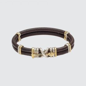 Misani Grand Tour Double Leather Bracelet with Knot Motif in 18K Gold & Silver
