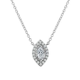 White Gold Marquise Diamond Halo Necklace