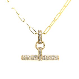 Ancona Yellow Gold Diamond T-Bar Pendant