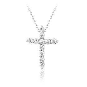 White Gold Round Diamond Cross Necklace