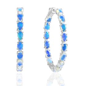 Opal Hoop Earrings in White Gold
