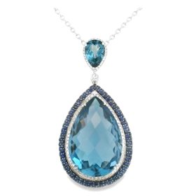 London Blue Topaz, Sapphire and Diamond Drop Pendant